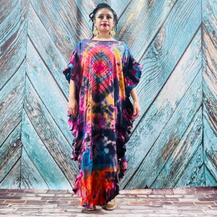 Hand Tie-Dye Maxi Kaftan Dress – Jersey Cotton Boho Festival Gown | Ema