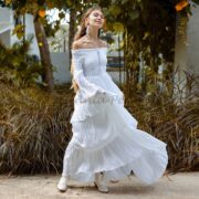 Off-Shoulder Boho Wedding Dress – Tiered Cotton Maxi Dress | Lucia - Image 4
