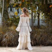 Off-Shoulder Boho Wedding Dress – Tiered Raw Cotton Maxi Dress | Lucia Cream - Image 3