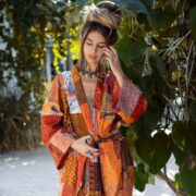 Silk Quilted Patchwork Kimono – Handcrafted Boho Maxi Coat | Akari - Image 4