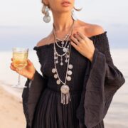 Off-Shoulder Cotton Maxi Dress – Bohemian Tiered Festival Gown | Lucia Raven Black - Image 6
