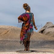 Handmade Tie-Dye Cotton Poncho Dress – Boho Fringe Tunic | Arlo - Image 3