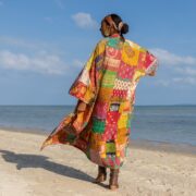 Reversible Quilted Kimono Duster – Vintage Handmade Cotton Boho Coat | Sakura - Image 3