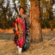 Handmade Boho Tie-Dye Cotton Kaftan – Ruffle Trim Maxi Dress | Ema
