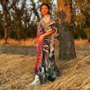 Handmade Boho Tie-Dye Cotton Kaftan – Ruffle Trim Maxi Dress | Ema - Image 2