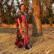 Handmade Boho Tie-Dye Cotton Kaftan – Ruffle Trim Maxi Dress | Ema - Image 5