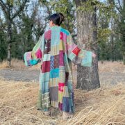 Hand-Quilted Patchwork Cotton Kimono Duster Coat – Boho Artisan Jacket | Shobu - Image 5