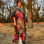 Handmade Boho Tie-Dye Cotton Kaftan – Ruffle Trim Maxi Dress | Ema - Image 4