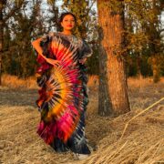 Handmade Boho Tie-Dye Cotton Kaftan – Ruffle Trim Maxi Dress | Ema - Image 7