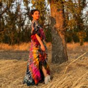 Handmade Boho Tie-Dye Cotton Kaftan – Ruffle Trim Maxi Dress | Ema - Image 8