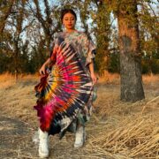 Handmade Boho Tie-Dye Cotton Kaftan – Ruffle Trim Maxi Dress | Ema - Image 9