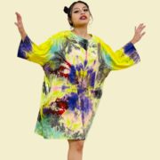 Handmade Tie-Dye Tunic Dress – Plus Size Boho Kaftan, Electric Wave Galaxy - Image 2
