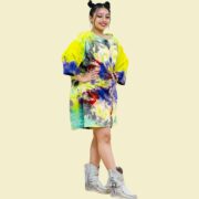 Handmade Tie-Dye Tunic Dress – Plus Size Boho Kaftan, Electric Wave Galaxy - Image 4