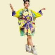 Handmade Tie-Dye Tunic Dress – Plus Size Boho Kaftan, Electric Wave Galaxy - Image 5