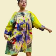 Handmade Tie-Dye Tunic Dress – Plus Size Boho Kaftan, Electric Wave Galaxy - Image 6