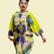 Handmade Tie-Dye Tunic Dress – Plus Size Boho Kaftan, Electric Wave Galaxy - Image 9