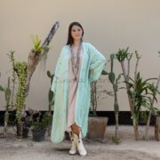 Handmade Crochet Embroidered Cotton Kimono Duster: Boho Resort Wear - Isa