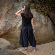 Stonewashed Black Cotton Harem Pants – Handmade Boho Festival Trousers | Paloma - Image 3