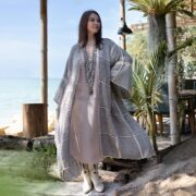 Handmade Crochet Embroidered Cotton Kimono Duster: Boho Resort Wear - Isa