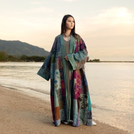 Hand Quilted Patchwork Cotton Kimono Duster Coat - Shobu