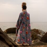 Plus Size Velvet Kimono Duster: Dusky Floral, Handmade Cotton Robe - Mai - Image 3