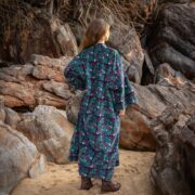 Floral Cotton Velvet Kimono: Bohemian Maxi Duster Robe - Mai - Image 3