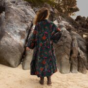 Floral Velvet Kimono Coat: Renaissance Boho Cotton Duster - Mai - Image 3