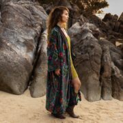 Floral Velvet Kimono Coat: Renaissance Boho Cotton Duster - Mai - Image 2