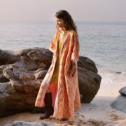 Handmade Velvet Kimono Duster Coat: Embroidered Lace Trim, Plus Size - Misty - Image 2