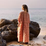 Handmade Velvet Kimono Duster Coat: Embroidered Lace Trim, Plus Size - Misty - Image 3