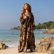 Hand-Dyed Cotton Jersey Kimono: Ruffle Detail Loungewear - Callie