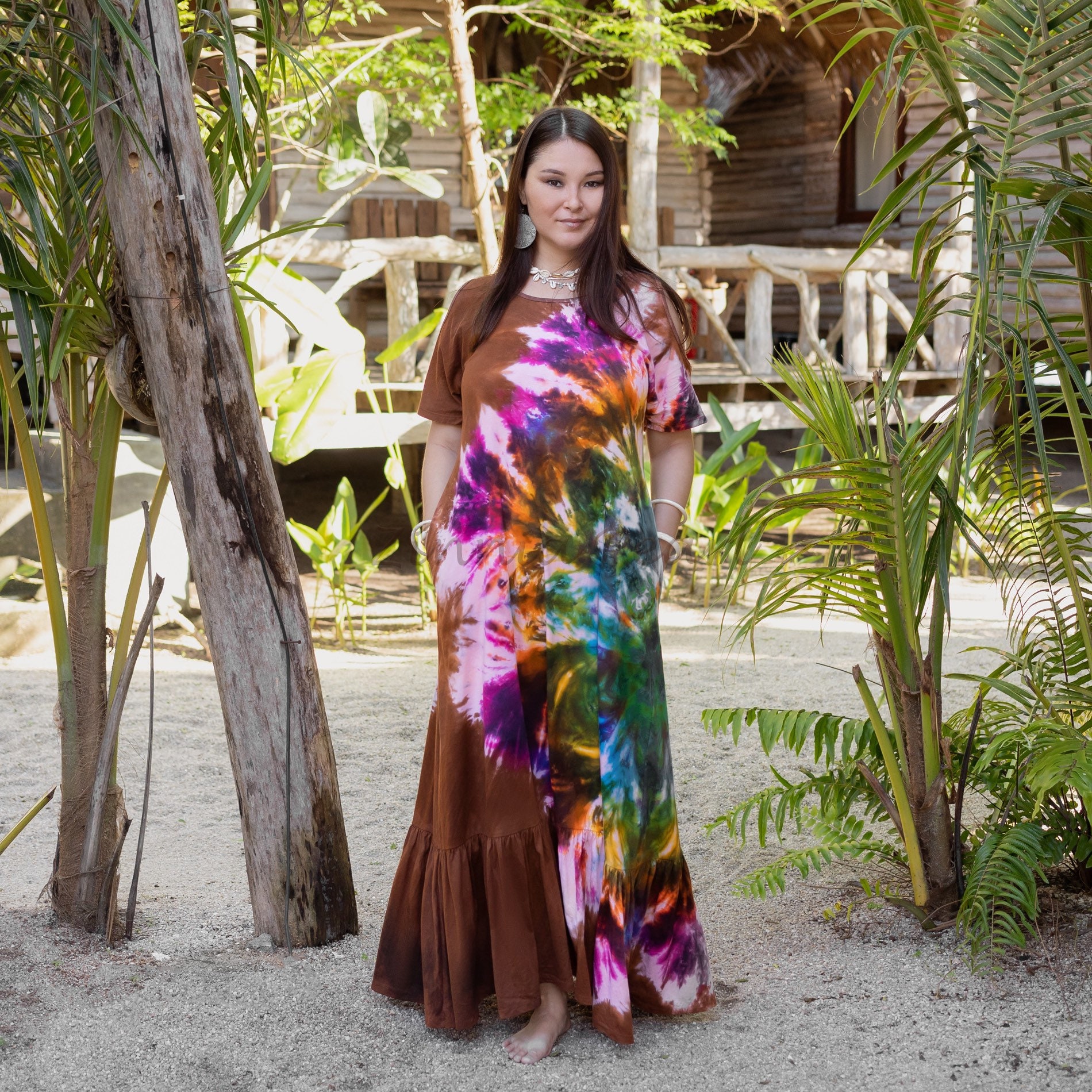 il_fullxfull.4668952579_634m.jpg Handmade Tie-Dye Cotton Maxi Dress: Boho Festival Resort Wear - Zora - Image 1