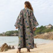 Mai Long Velvet Jacket Kimono Duster Handmade Printed Cotton Velvet Autumn Winter Spring Special Gift Holiday Classic Elegant Plus Size - Image 3