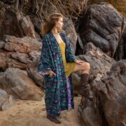 Floral Cotton Velvet Kimono: Bohemian Maxi Duster Robe - Mai - Image 2