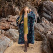 Floral Cotton Velvet Kimono: Bohemian Maxi Duster Robe - Mai