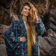 Floral Cotton Velvet Kimono: Bohemian Maxi Duster Robe - Mai - Image 4