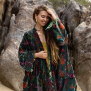 Floral Velvet Kimono Coat: Renaissance Boho Cotton Duster - Mai - Image 4