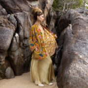 Plus Size Velvet Kimono Jacket – Handmade Boho Chic Golden Foliage Coat for Winter, Weddings & Special Occasions | Mei by ZinniaPearl - Image 2