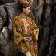 Plus Size Velvet Kimono Jacket – Handmade Boho Chic Golden Foliage Coat for Winter, Weddings & Special Occasions | Mei by ZinniaPearl - Image 4