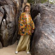 Plus Size Velvet Kimono Jacket – Handmade Boho Chic Golden Foliage Coat for Winter, Weddings & Special Occasions | Mei by ZinniaPearl