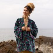 Lilac Bloom Cotton Velvet Kimono Jacket: Plus Size Boho Wear - Mei - Image 4