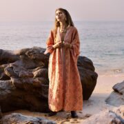 Handmade Velvet Kimono Duster Coat: Embroidered Lace Trim, Plus Size - Misty