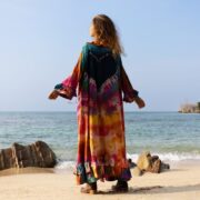 Hand-Dyed Tie-Dye Maxi Kimono: Ruffle Duster, Plus Size Boho Cover-Up - Callie - Image 2