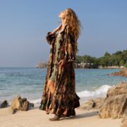 Hand-Dyed Cotton Jersey Kimono: Ruffle Detail Loungewear - Callie - Image 2