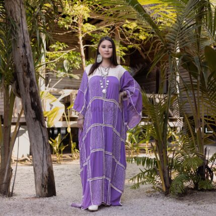 Handmade Crochet Cotton Maxi Kaftan: Boho Resort Dress - Zora