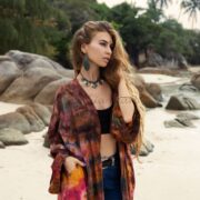 Hand Tie-Dye Kimono Duster: Boho Festival Cotton Cardigan, Plus Size - Yuma - Image 4