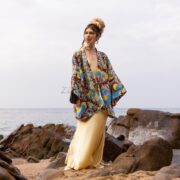 Boho Embroidered Cotton Kimono Jacket: Vintage Floral Design, Plus Size - Mari