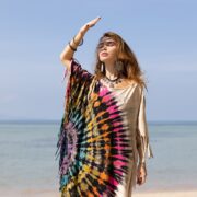 Hand-Tiedye Cotton Poncho: Arlo Fringe Boho Cover-Up - Arlo - Image 4