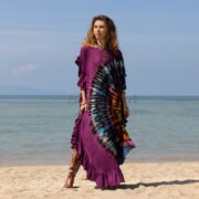 Hand Tie Dye Maxi Kaftan Dress: Boho Festival Jersey Cotton - Ema