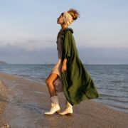 Boho Ruffled Maxi Duster Kimono: Raw Cotton Beach Cover Up - Avalon - Image 2